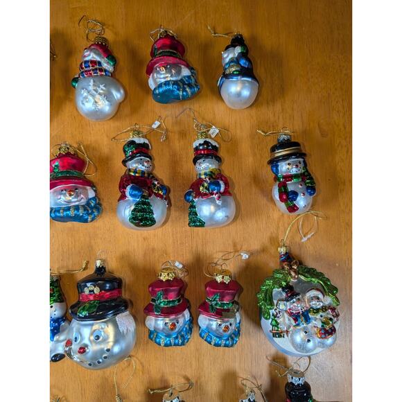 Lot Of 46 Hand Crafted Blown Glass Snowman Ornaments Christmas Winter Painted - Picture 3 of 16